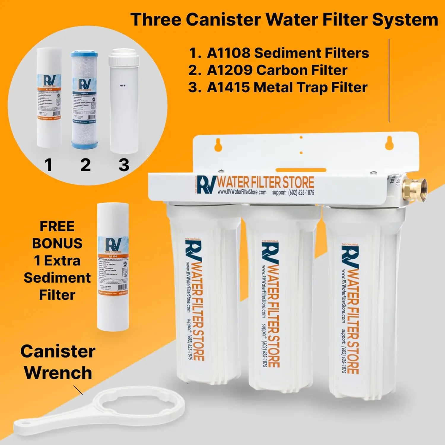 Water Filtration System - Includes Heavy Metal Filter, 1 Micron Sediment Filter, and 0.5 Micron Carbon Block Filter - High Flow,