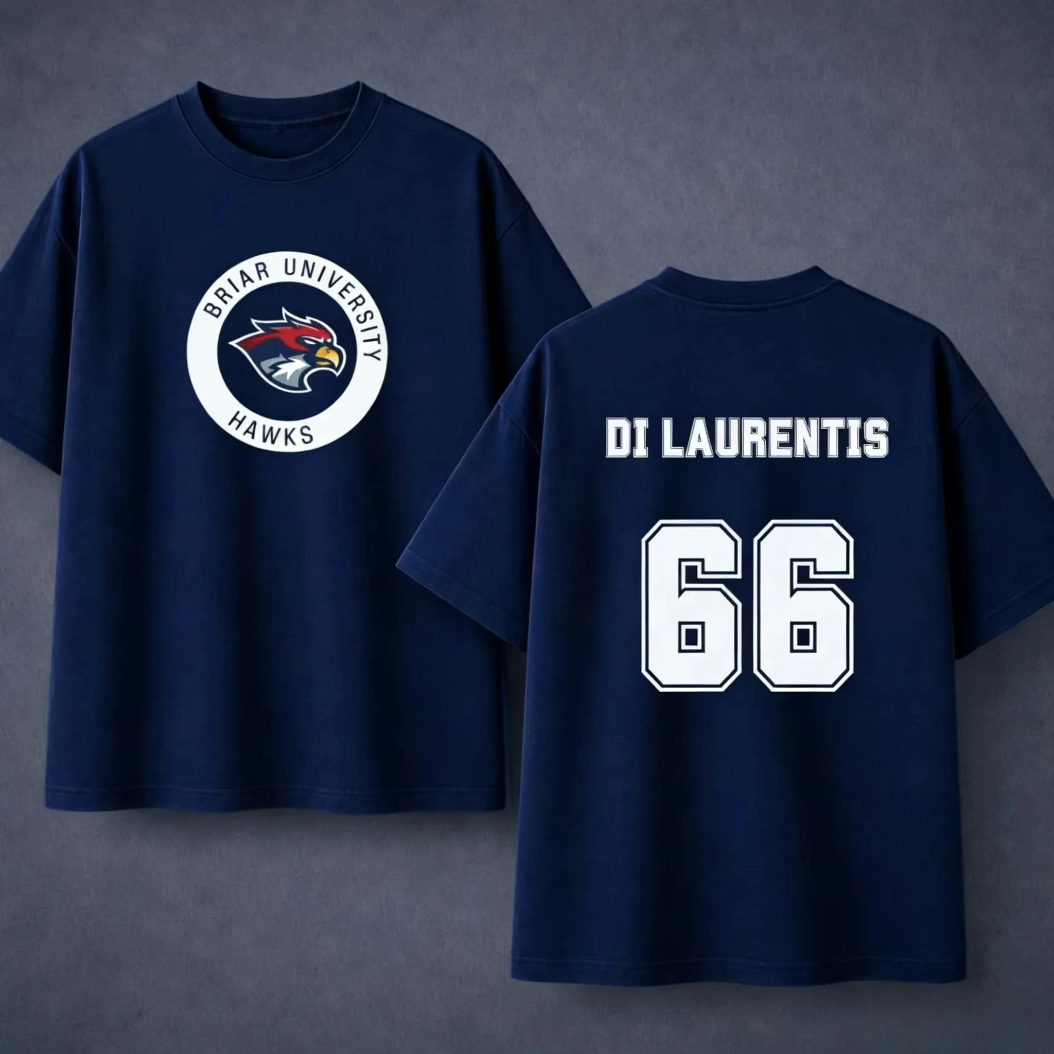 Off-Campus Briar University Hawks Di Laurentis 66 & Graham 44 Cotton T-Shirt 2026 New Men and Women Ice Hockey Jersey T Shirt