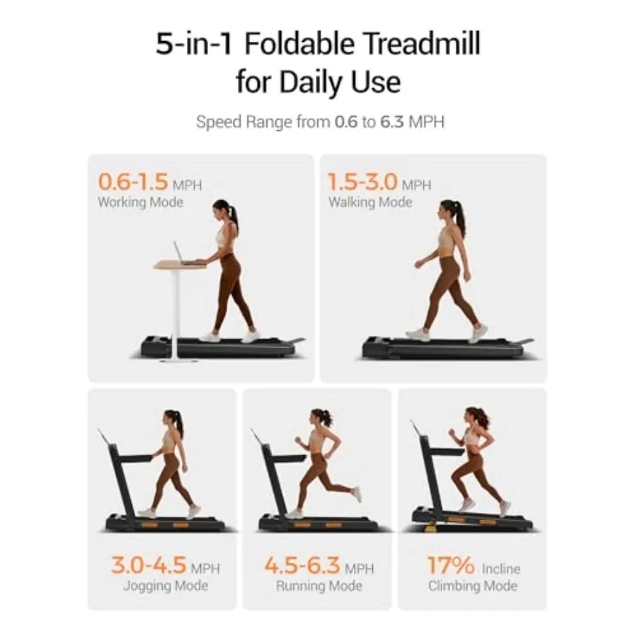 Under desk walking pad treadmill for home and office use, aluminum alloy frame, black finish, 5-in-1 multifunctional with manua