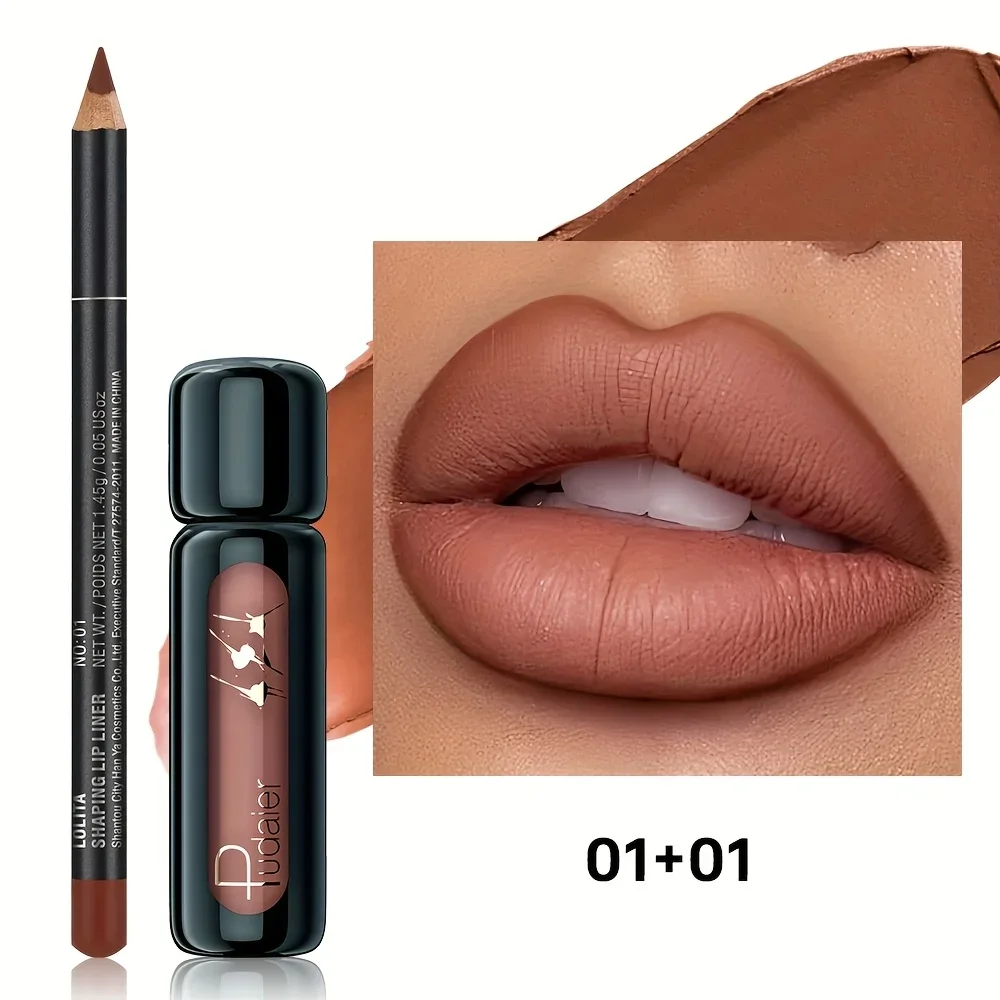 Wasserfester Lipliner und Lippenschlamm-Set, mattes, langanhaltendes samtiges Lippen-Make-up, glattes, lichtechtes Geschenk für Frauen