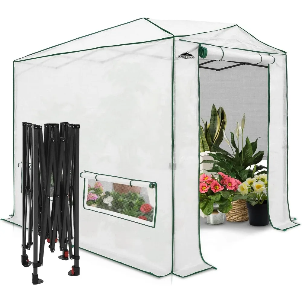 

8x6 Walk-in Greenhouse Pop-up Indoor Outdoor Garden Green House, Zippered Doors and Windows Heavy Duty Greenhouse