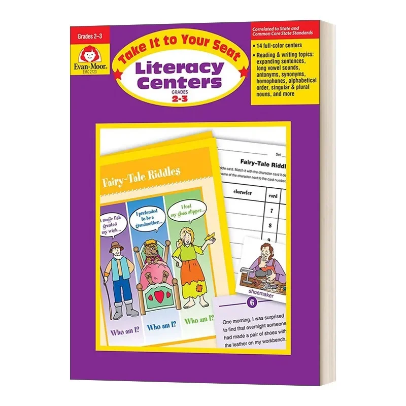 Evan-Moor Take It to Your Seat Literacy Centers, Grades 2-3 Workbook,aged 7 8 9 10, English book 9781557999764