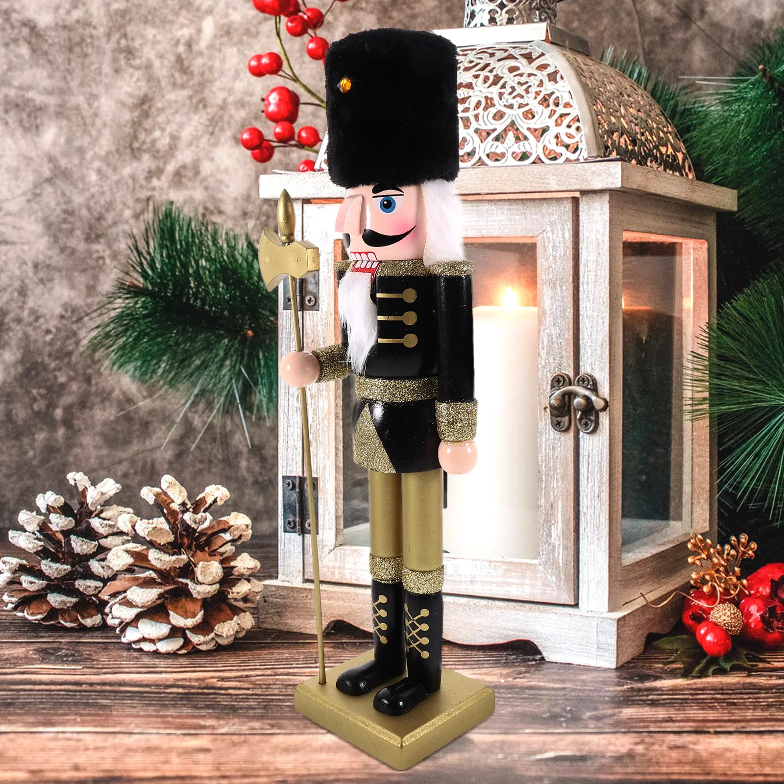 

1pc Wooden Nutcracker Ornament Desktop Xmas Decor Craft Christmas Gift For Home Hotel Restaurant Coffee Shop Display