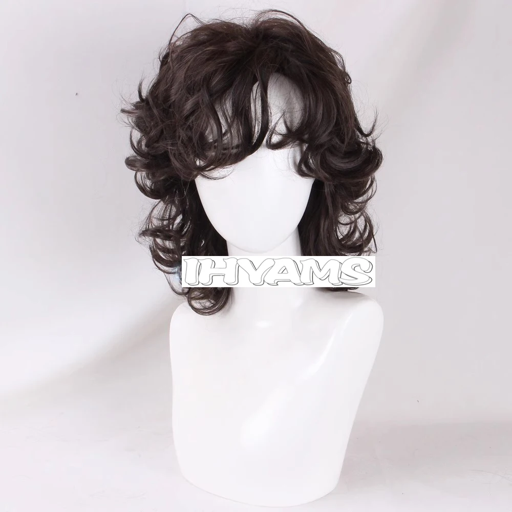 Hip Hop Cool Mullet hair Brown Short Mullet Cosplay Wigs Wolf tail hairstyle Curly Synthetic Heat Resistant Fiber