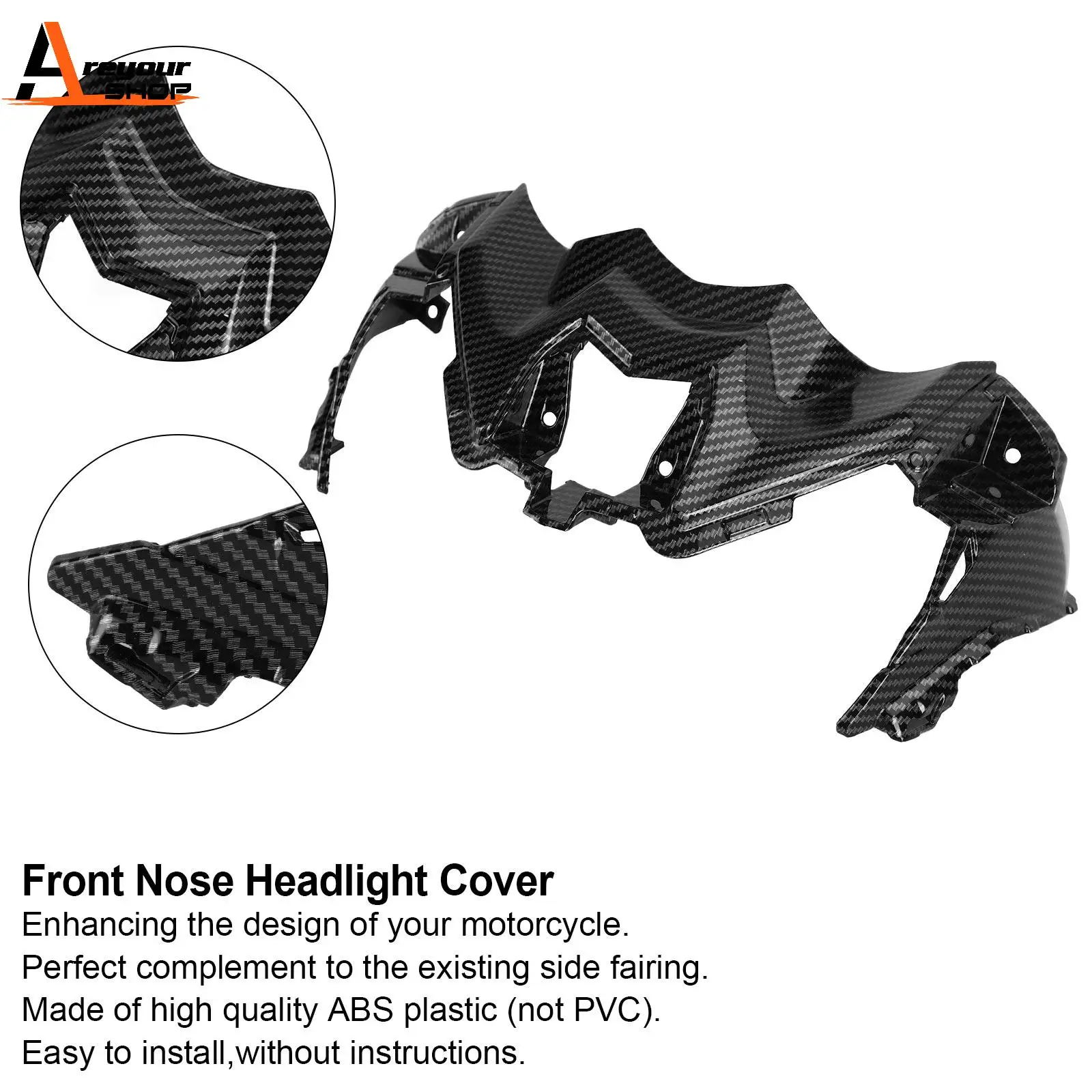 

Areyourshop Carbon Front Nose Headlight Cover Fairing Cowling For KAWASAKI Z900 2020 2021 Motorcycle Parts