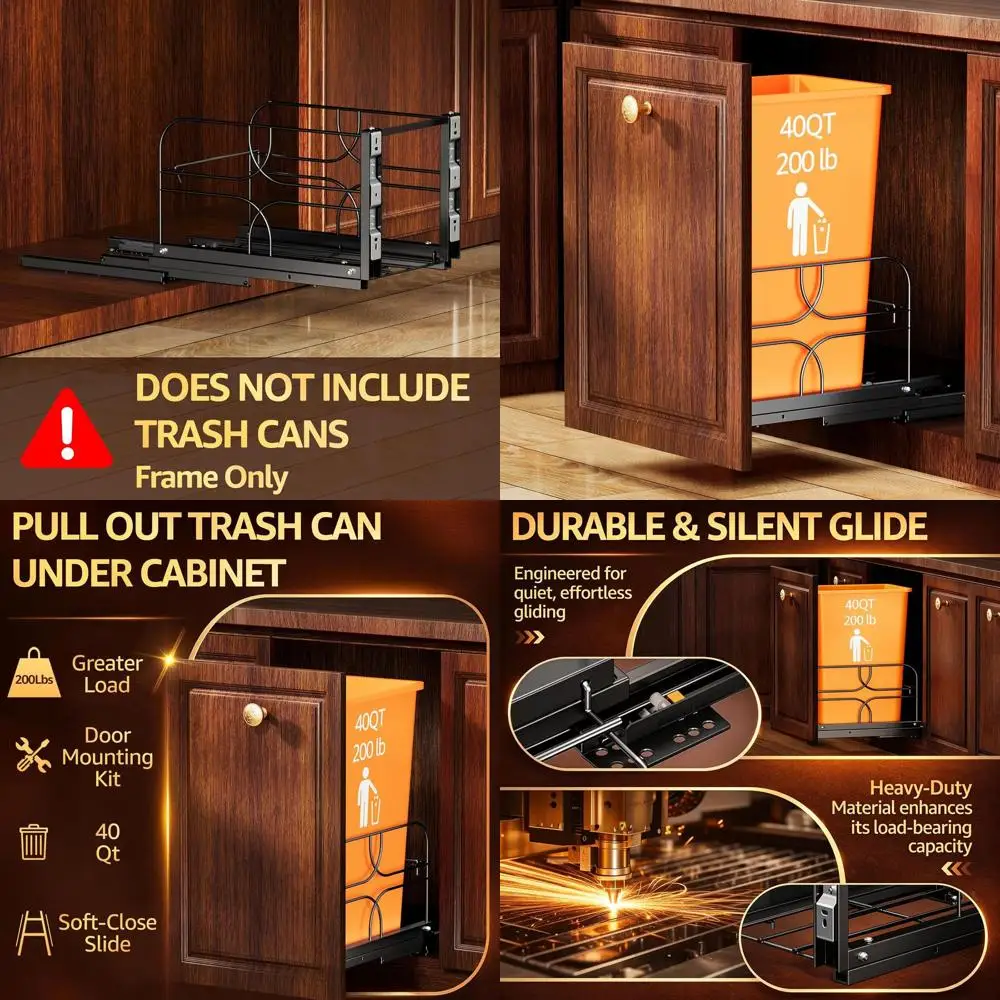 

Under-Sink Trash Can Organizer with Soft-Close Slides, 200LB Capacity, Black, Fits Cabinets 12W x 17D