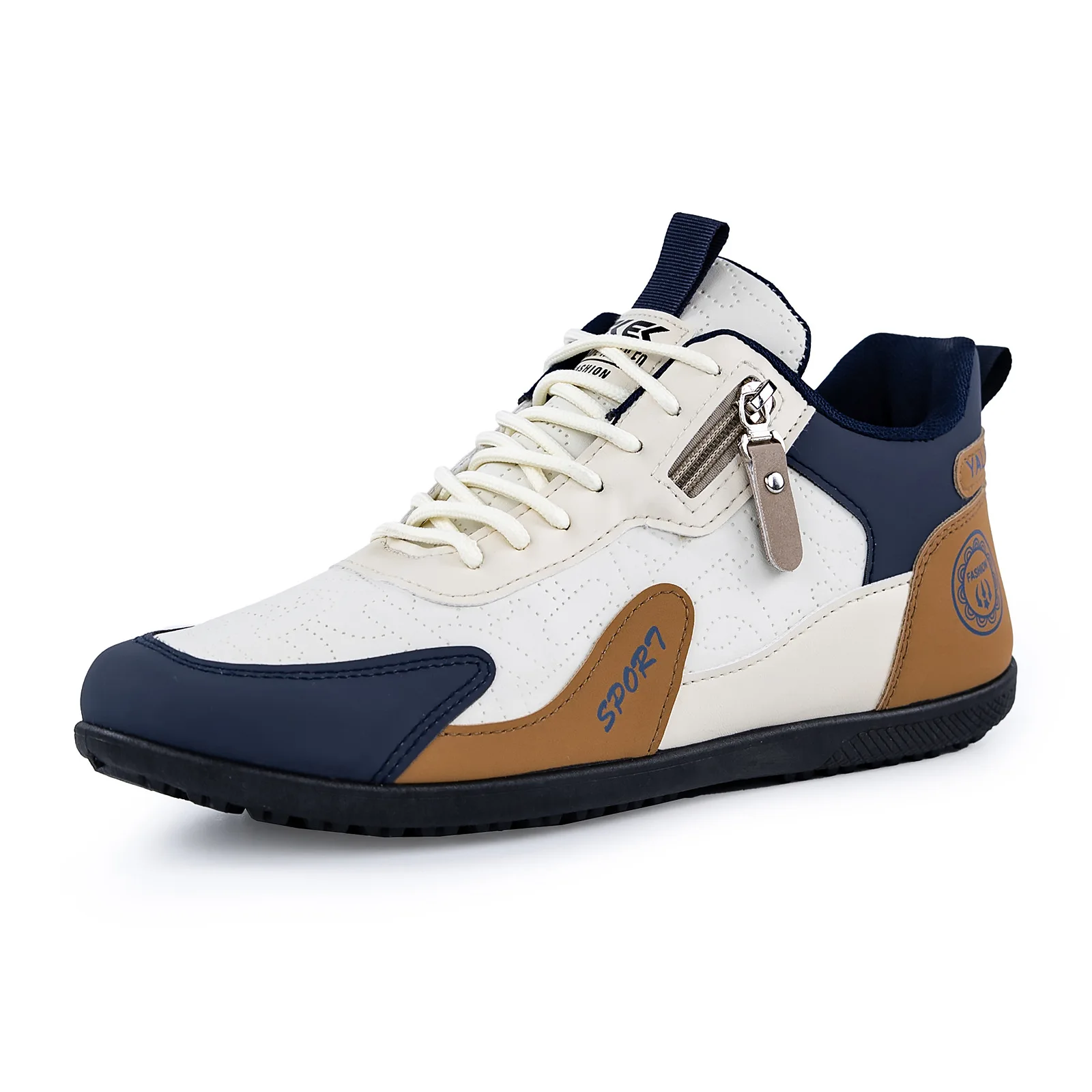 Men's Athletic and Casual Shoes, Durable and Comfortable Leather Shoes, Lightweight Zipper Shoes, Fashionable Sneakers