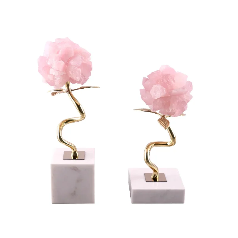 Light luxury crystal flower marble ornament, high-end home amethyst copper plant decoration crafts