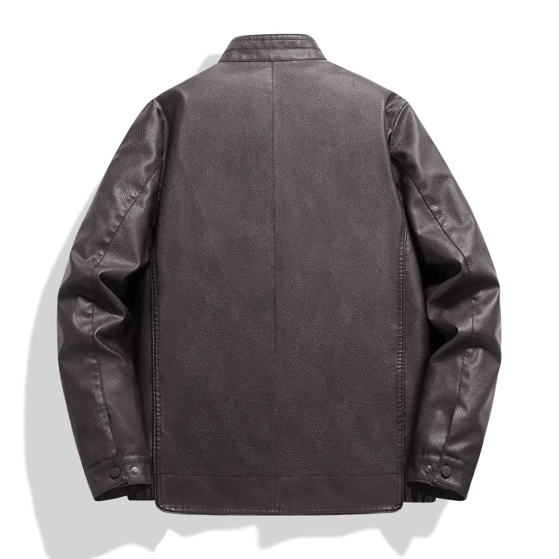 Autumn Winter Outdoor Fishing Casual Imitation Leather Jacket Solid Color Stand Collar PU Leather Motorcycle Trendy Cool Jacket