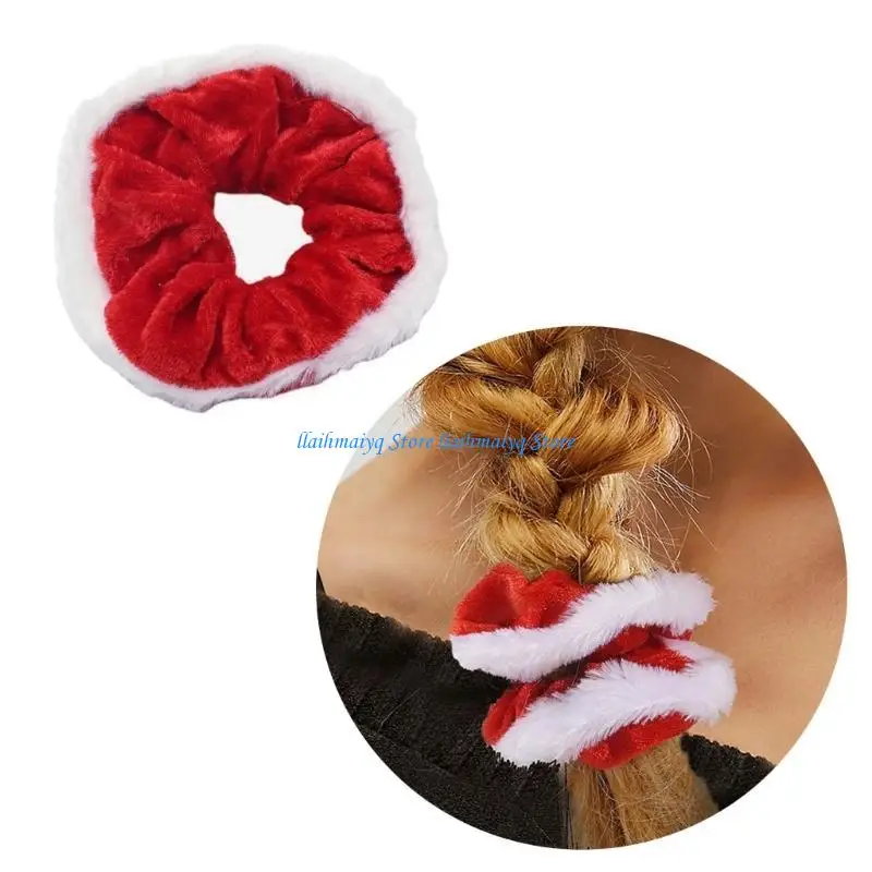 573B Set of 5 Festive Christmas Hair Ties Elastic Hairband Christmas Scrunchies