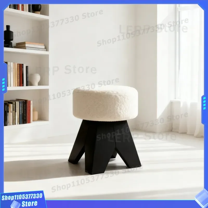 Nordic Solid Wood Square Stool Simple Round Footrest for Bedroom Dressing Tea Table Shoe Changing Pedal Home Decor Model Room