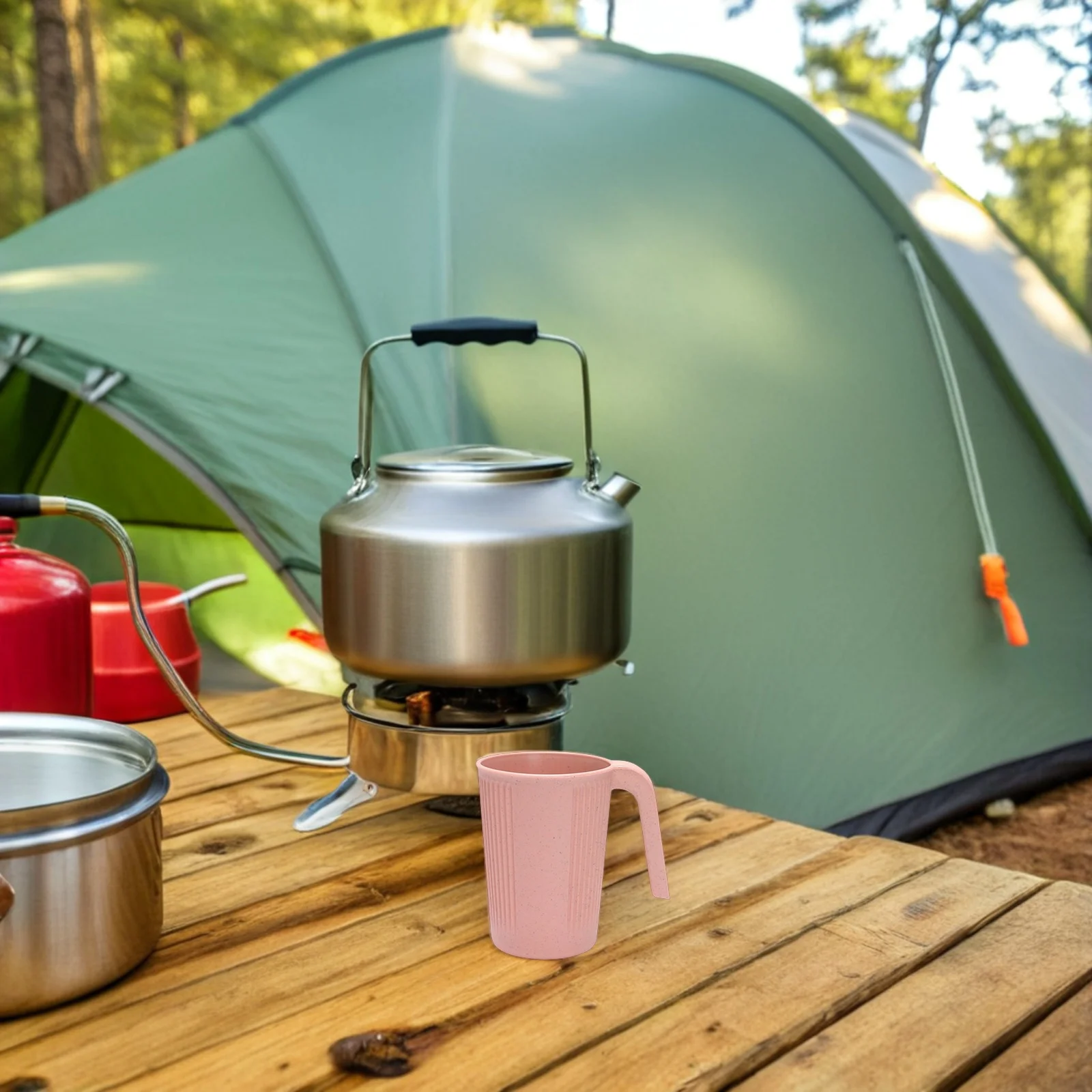 

4pcs Wheat Straw Camping Cup With Handle Shatterproof Lightweight Reusable Coffee Mug For Outdoor Travel Picnic Stackable Mug