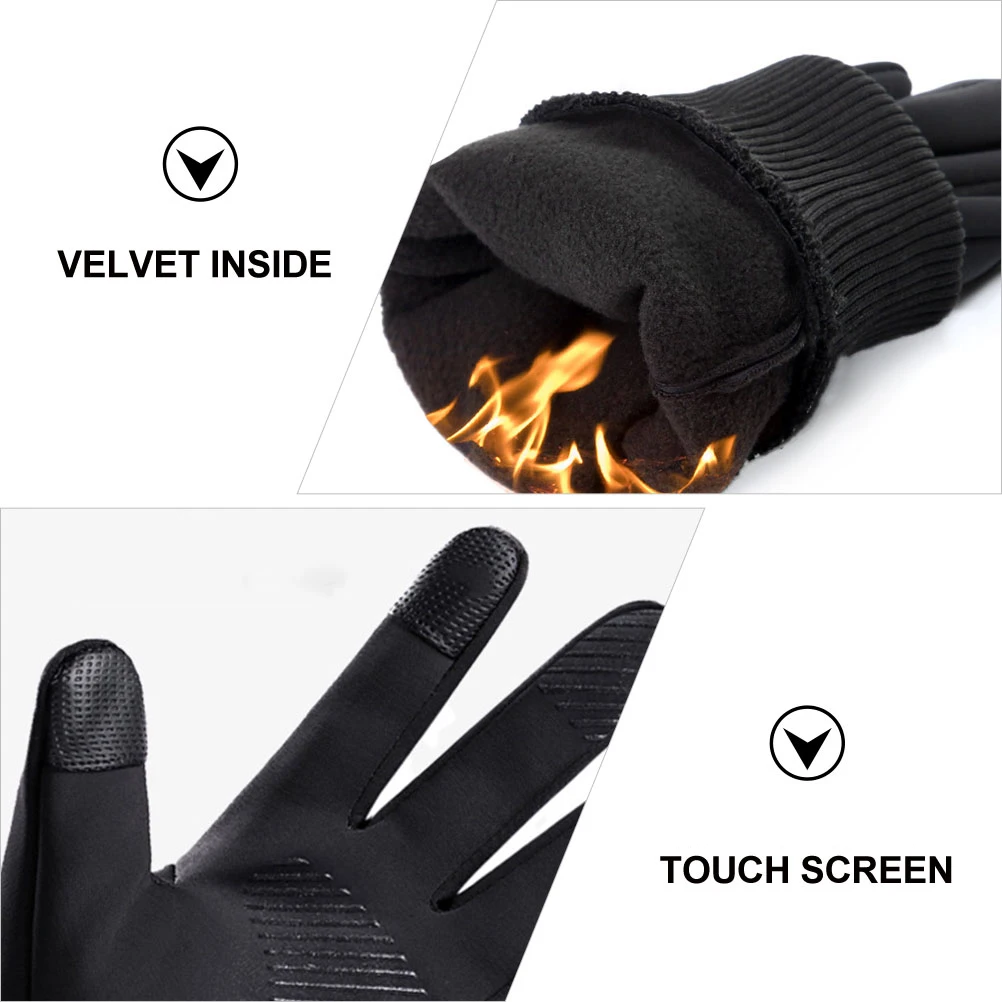 

Waterproof Warm Gloves Black Non-slip Riding Thermal Winter Hand Wear Resistant Fabric Touch Screen Thumb Index Finger for Men