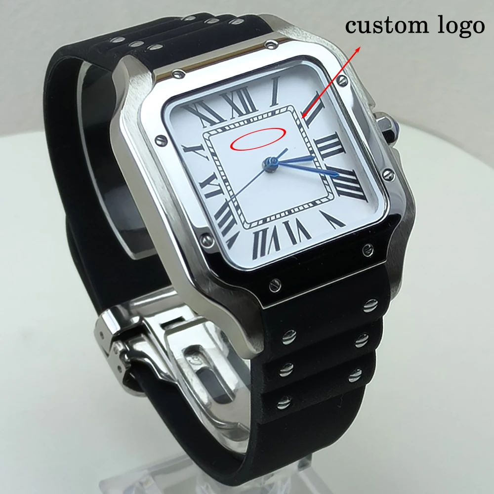 NH35 Stainless Steel Watch 38mm Men's Square Watch Customized LOGO Mechanical Watch Suitable for NH35 Movement Watch
