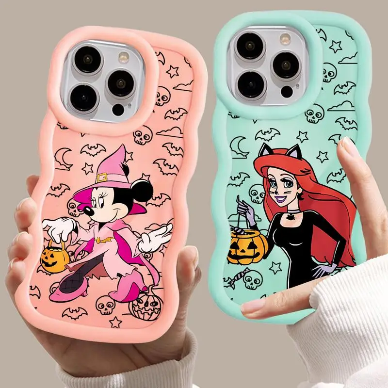 Disney Halloween Minnie Ariel Macaron Waves Phone Case for iPhone 16 15 14 13 12 11 pro Max XS XR X 7 8 plus Silicone Cover