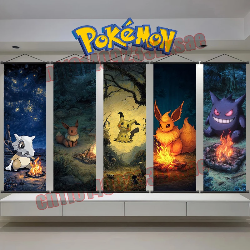 

Anime Pokemon Poster, Wall Art Work Eevee Gengar Pikachu, Scroll Painting, Retro Art High Quality Home Bedroom Decoration Gift