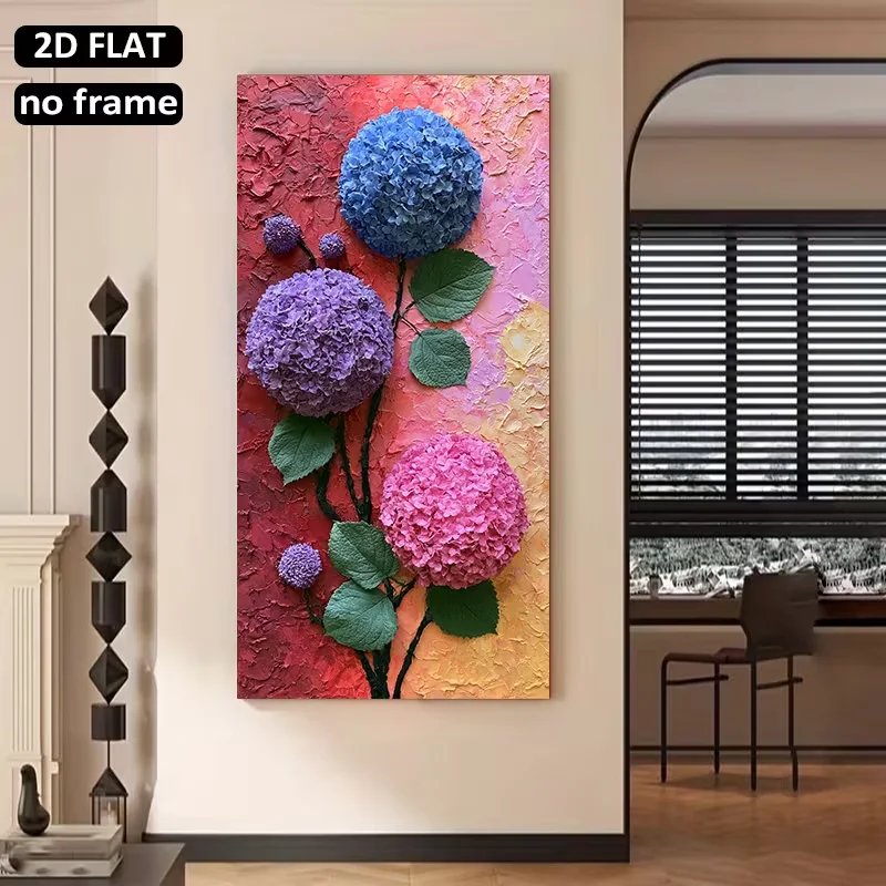 2D Flat, 1pc Large Hydrangea Blossoms Wall - Jumbo Frame Suitable for Interior Decoration, Colorful Hydrangea Flower Canvas, Mod