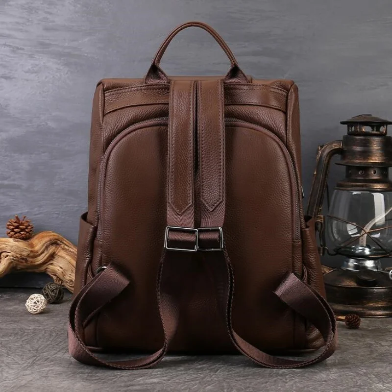 Vintage Embroidered Genuine Leather Backpack Anti-theft Daily Use Travel Bags for Women Chinese Style Soft Handle Schoolbag