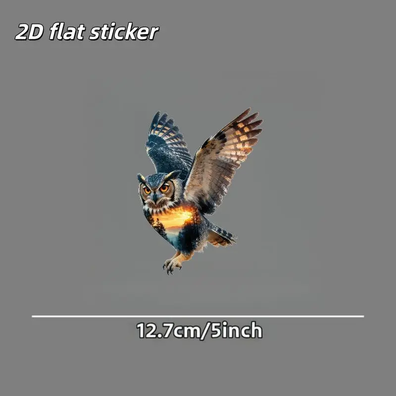 

1Pc 2D Flat Flying Owl Vinyl Sticker, Waterproof Durable Decal for Car Window & Body
