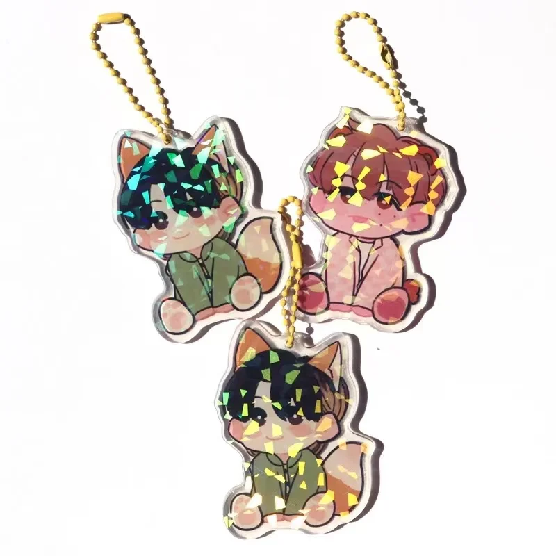 100pcs Custom Keychains Cartoon Llavero Key Chain Photo Customized Anime Charms Hologram Clear Personalized Designer Keychains
