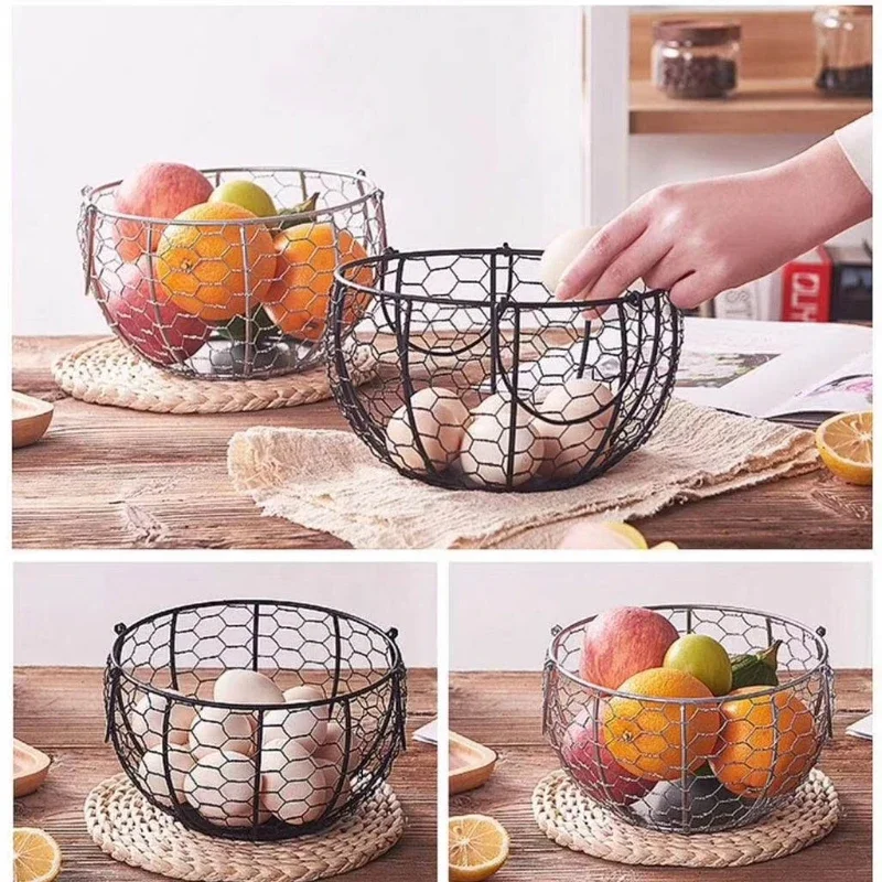 High Quality Kitchen Storage Metal Wire Egg Basket Farm Chicken Cover Egg Holder Organizer Storage Basket