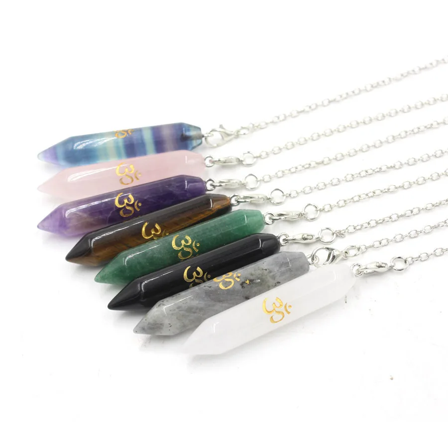 Natural Gem Stone Pendant Crystal Pendulum for Divination Answer Reiki OM Charms Fluorite Amethysts Clear Quartz Pendulos x228