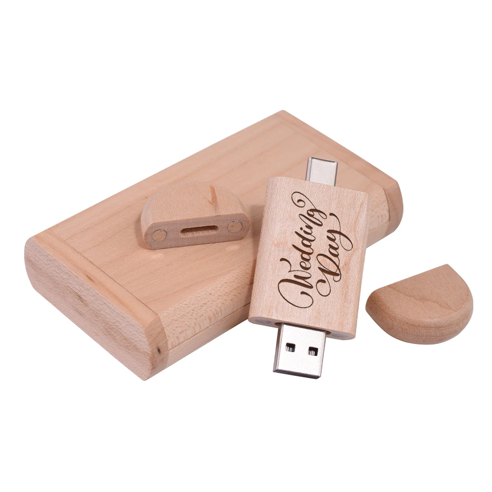 TYPE-C 나무 USB 플래시 드라이브, 128GB 무료 사용자 정의 로고 메모리 스틱, 64GB 100% 실제 용량 펜 드라이브, 32GB 결혼 선물, 2 in 1