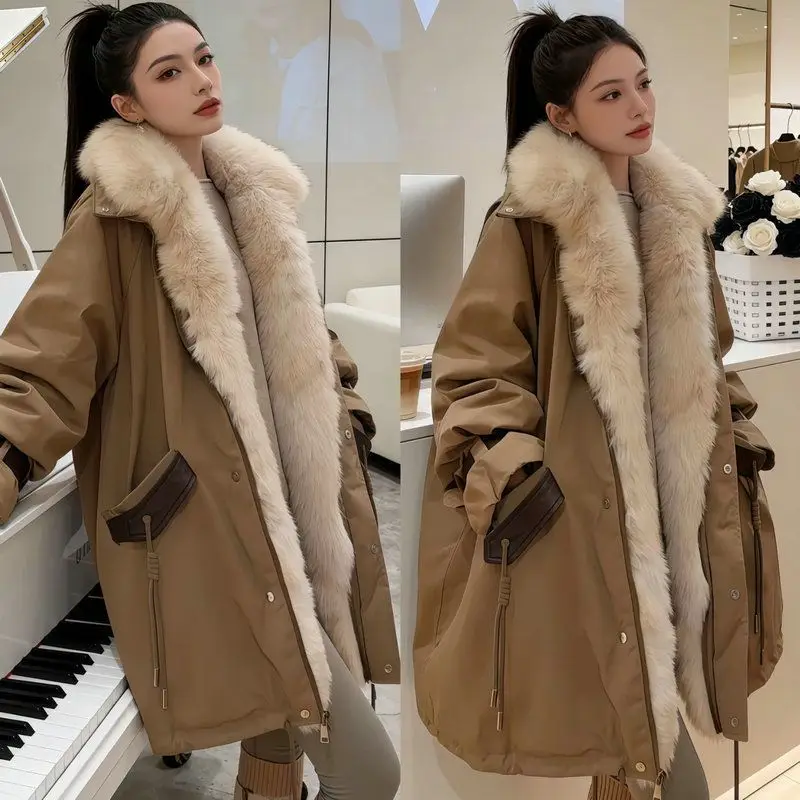 

Korean Sle Winter New Casual Loose Fit Mid-Length Parka Coat Women Faionable Versatile Thi Warm Workwear Jaet