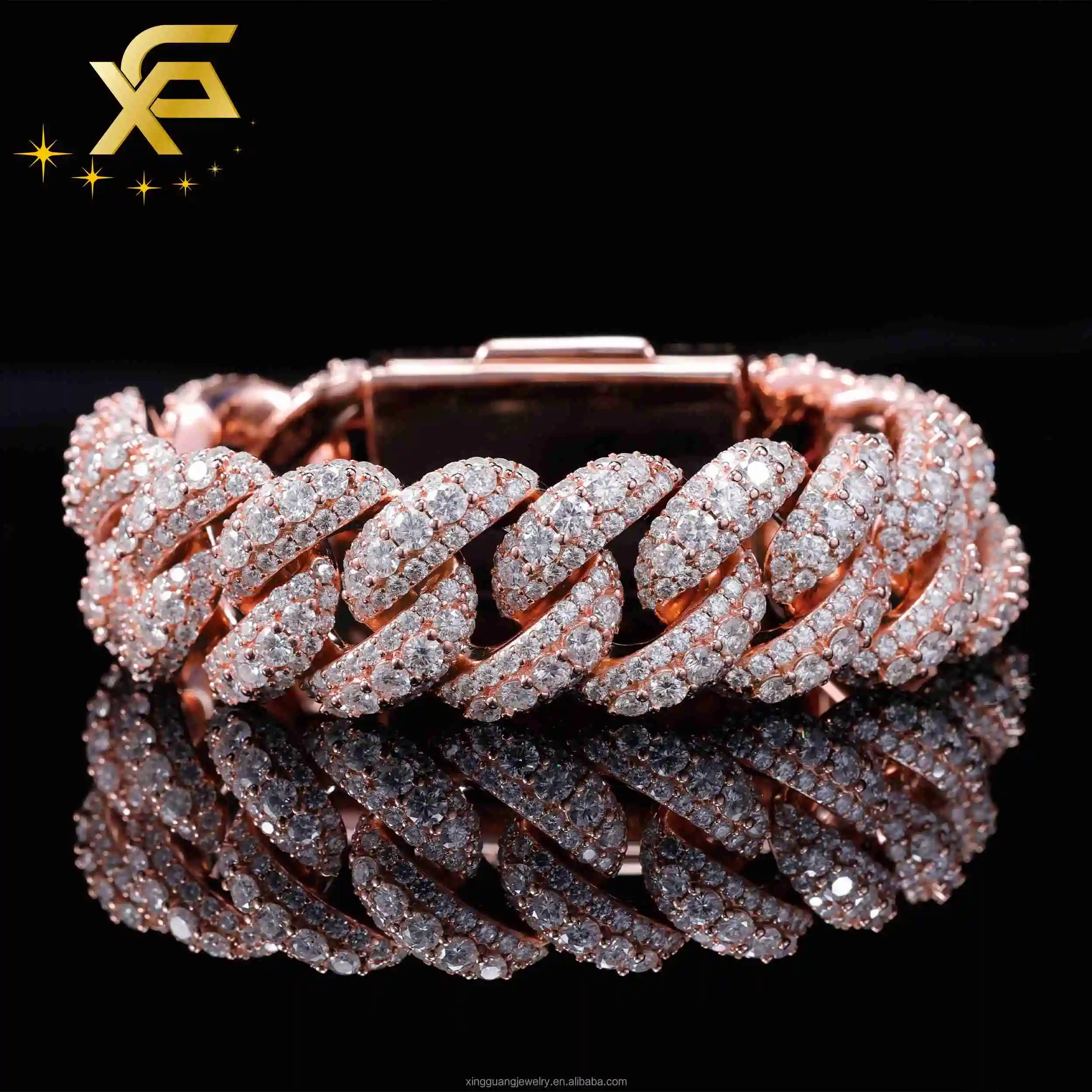 Selling Hot Pass Diamond Tester 925 Solid Silver 14mm 16mm 18mm 3Rows Iced Out Hip Hop VVS1 Moissanite Cuban Link Chain Bracelet