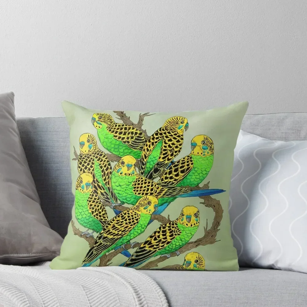 

Green and Gold Budgies Throw Pillow Christmas Pillows Decorative Cushion Christmas Pillowcase pillow