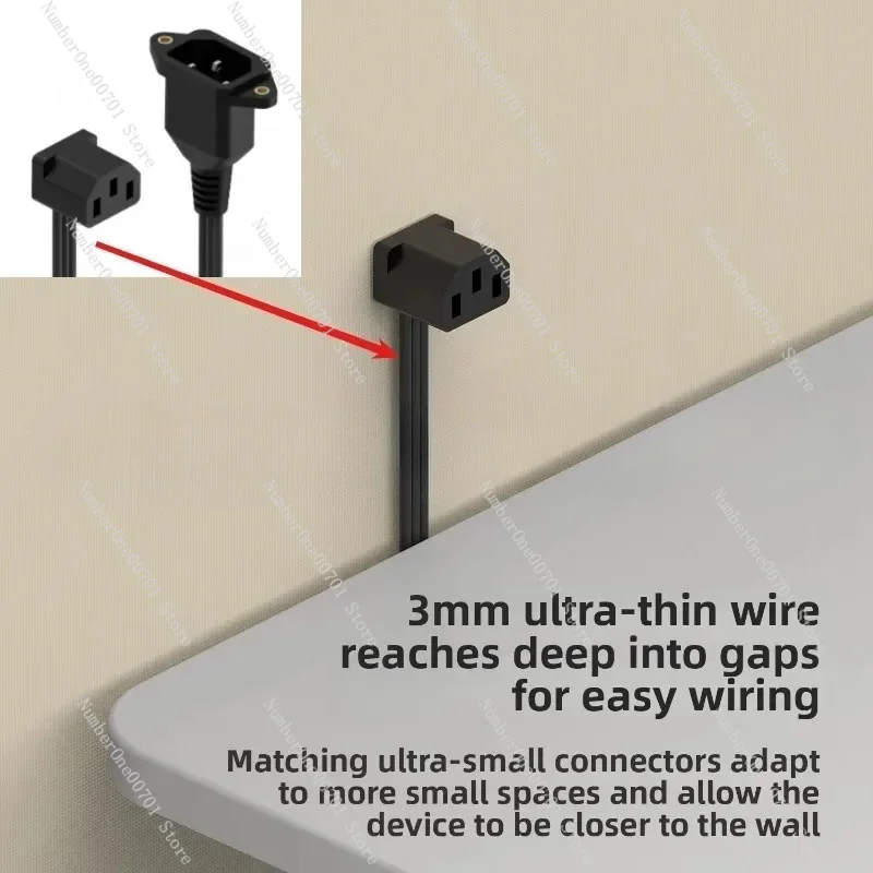 90-Degree Elbow Power Supply Extension Cable - Ultra-Thin Soft C13 to C14 3-Pin