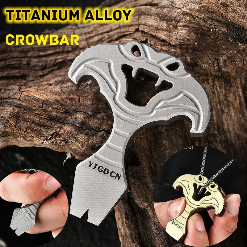 

Creative Necklace Pendant Titanium Alloy Crowbar Nail Puller Bottle Opener Outdoor Self-defense Stab Cone Window Breaker Tool