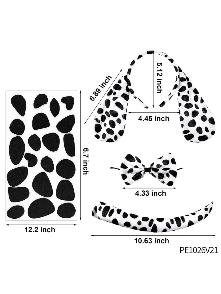 PESENAR Halloween Dalmatian Costume Set Dog Ears Headband kit for Christmas New Year cosplay or party decorations the holidays