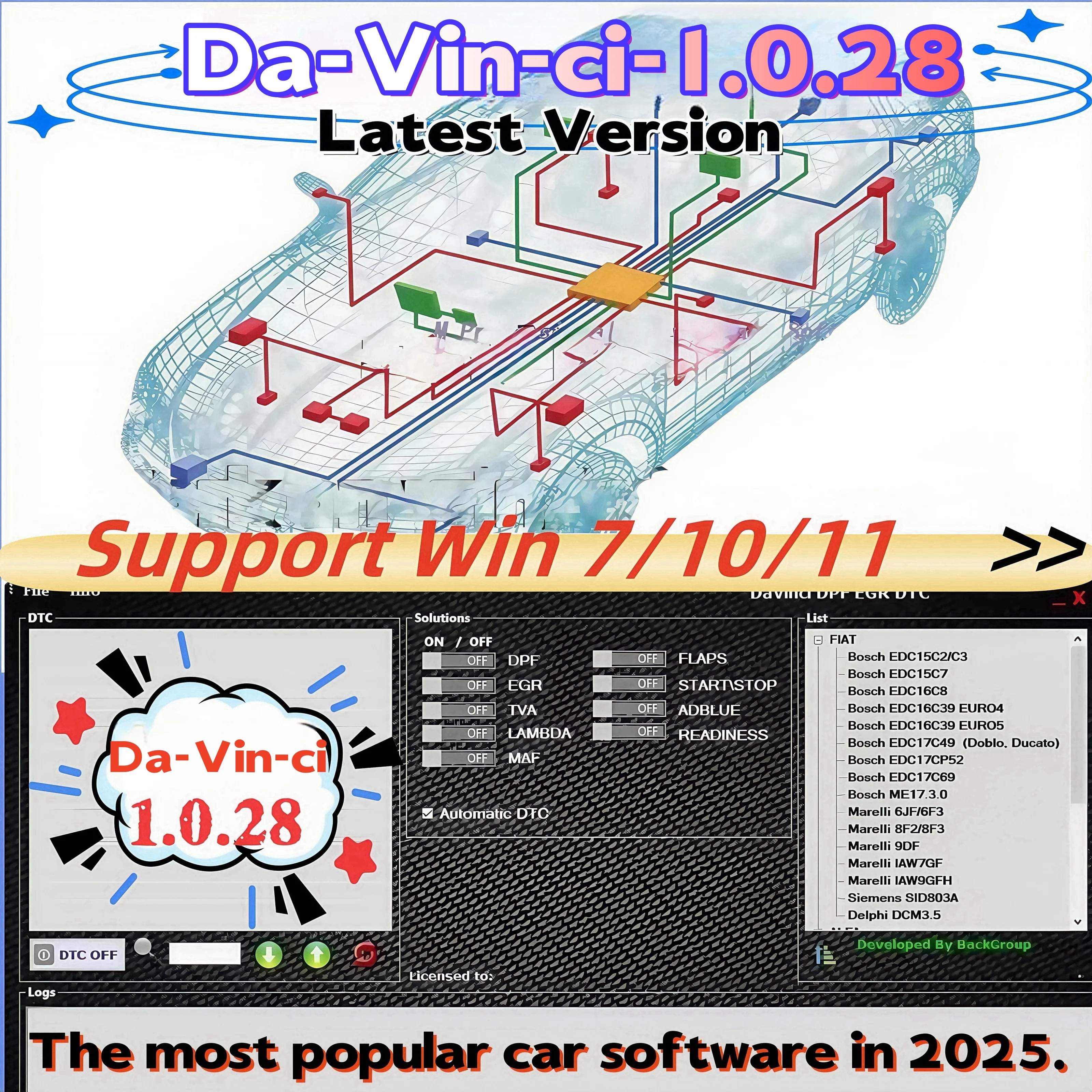 

2025 Latest Version Unlimited Activate Da-vin-ci 1.0.28 REMAPPING Work on KESS/KTAG/Other ECU Tool DAVINCI V1.0.28 for win 7/10