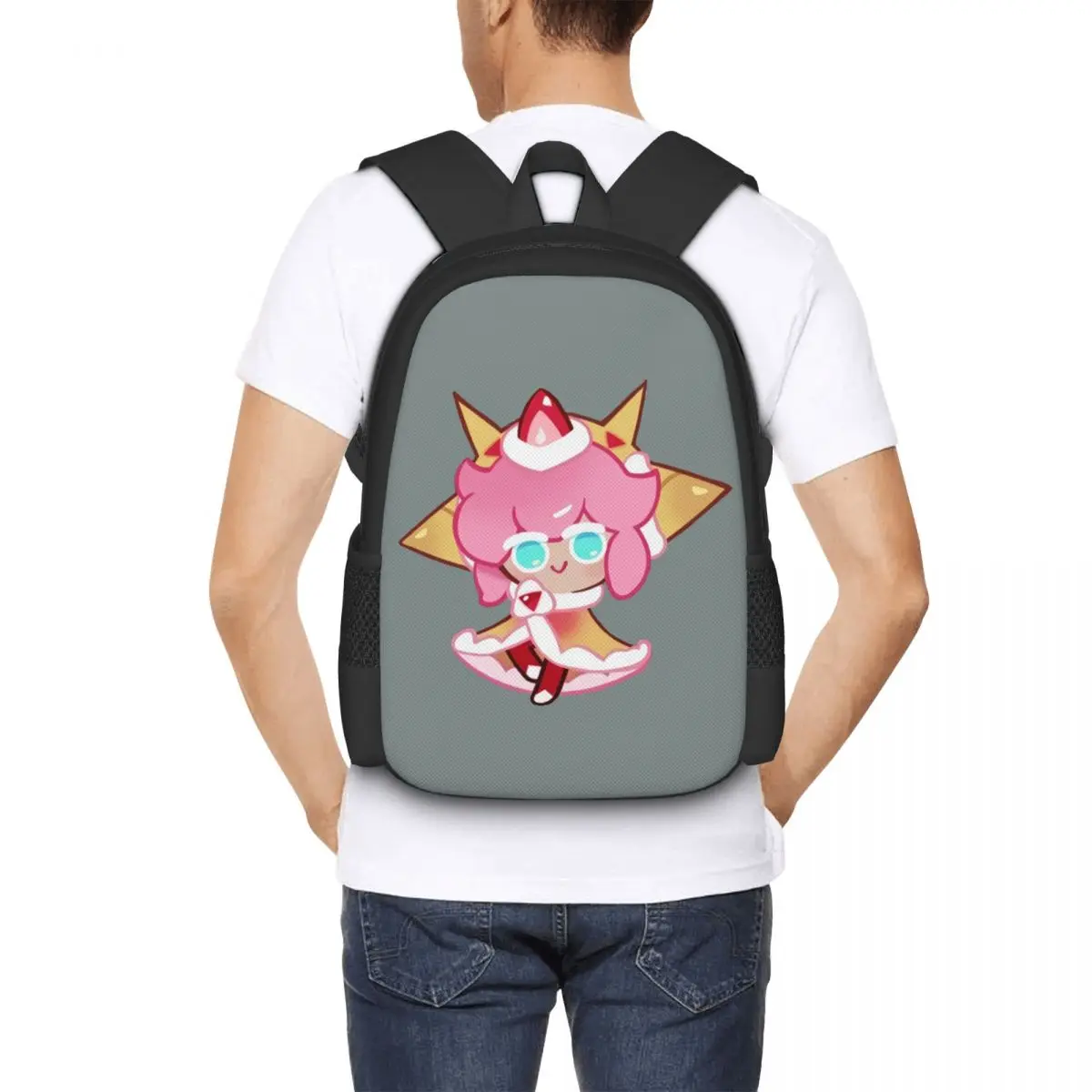 Strawberry Crepe Cookie! Cookie Run Kingdom Student Backpack School Bag Hiking Travel Daypack Fashion Bookbag Shoulder Bags