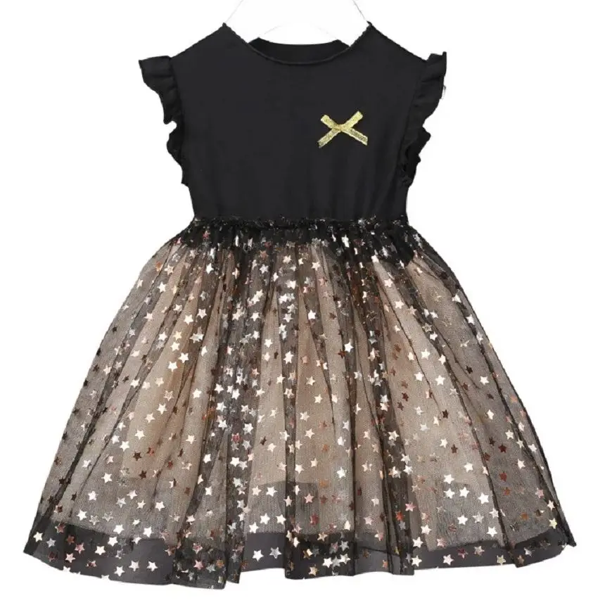 Toddler Girls Summer Dress Glitter Star Sequin Fairy Fashion Gauze Princess Dress For Baby Kids Clothes Birthday Party Dress