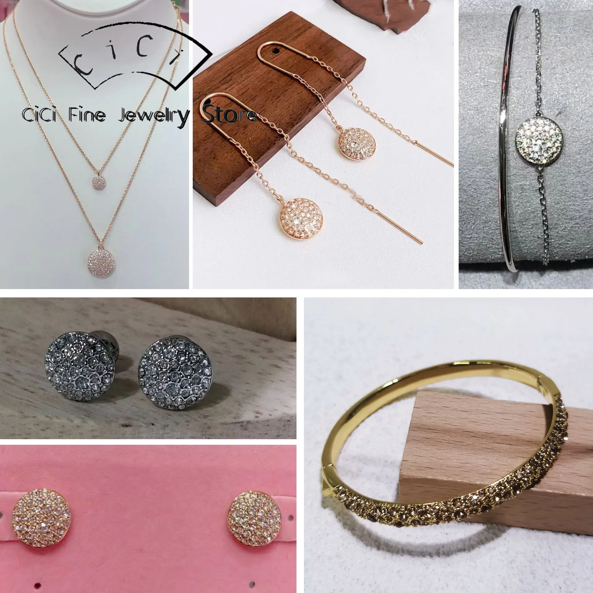 

2025 New Original Exquisite Round Pendants Necklace Earrings Bracelet Ring Fashion for Women High-end Jewelry Set Romantic Gift