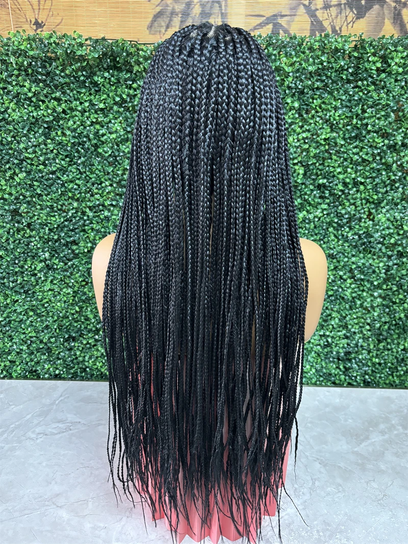 Glueless Full Lace Braided Wigs Handmade Cornrow Synthetic Hair Box Braid Wig African Braided Lace Front Wigs Natural Lady Wigs