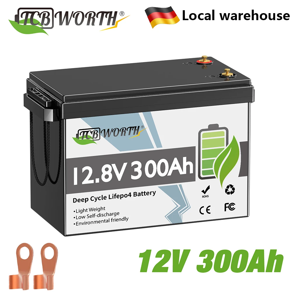 

12V 300AH LiFePO4 Lithium Battery,for Solar System,RV,Marine,Home Energy Storage 3840Wh 5000+ Deep Cycles,Built in 200A BMS