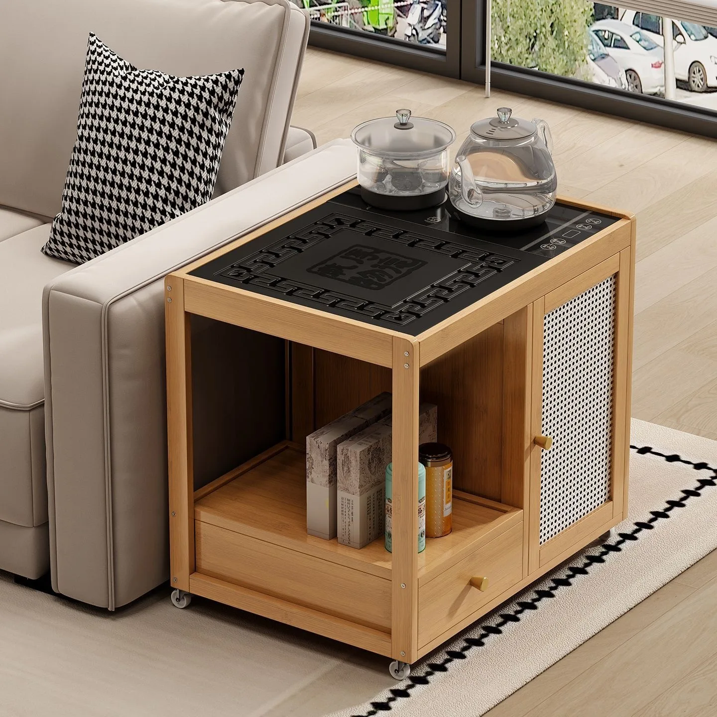 Movable tea table, kettle integrated living room, small coffee table, sofa side table