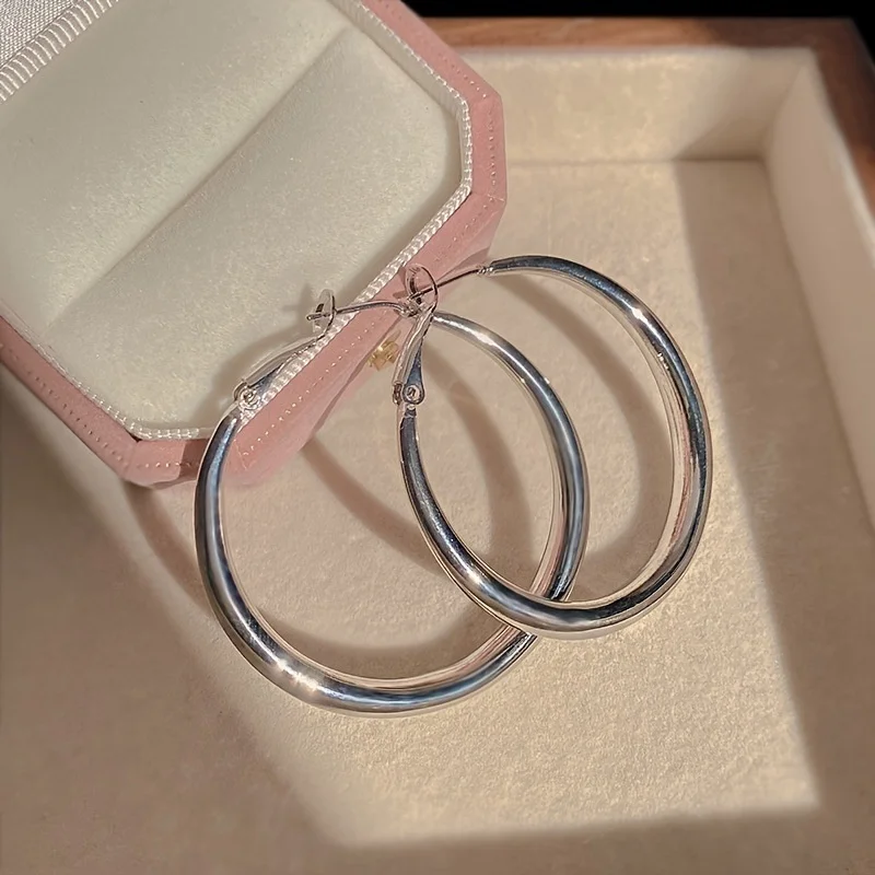 New Fashion 316L Stainless Steel Metal Big Circle Hoop Earrings For Women Exaggerated  C-Shaped Round Earrings Jewelry Gifts
