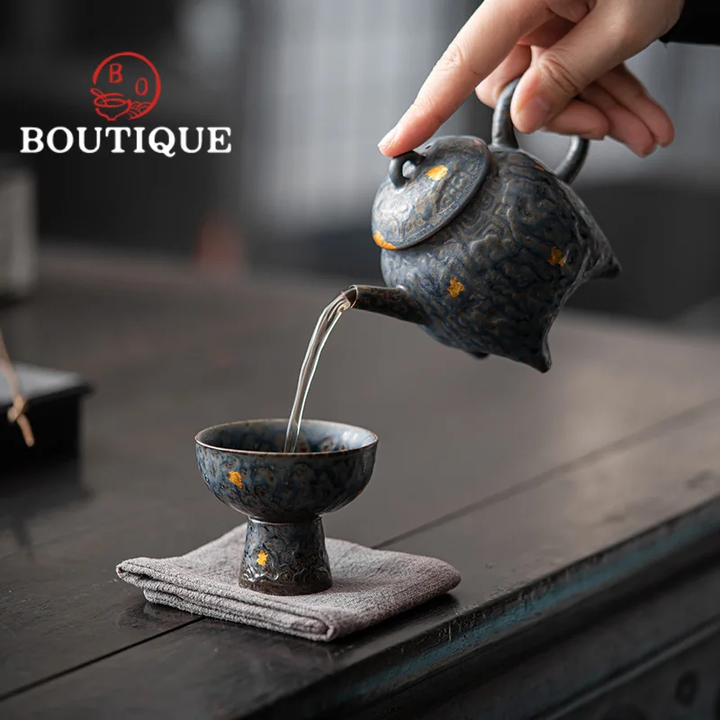 180ml Retro Old Rock Mud Teapot Handmade Bronze Glazed Pot Chinese Tea Making Kettle with Ball Hole Kung Fu Tea Teaset Craft