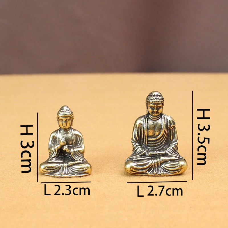 Retro Pure Brass Tathagata Small Seat Buddha Miniatures Office Living Room Car Home Decoration Accessories Festivals Gifts