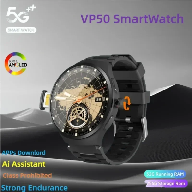 

Смарт-часы VP50 5GAndroid Smartwatch 1,75 дюйма Amoled с большим экраном, аккумулятор 1500 мАч, 800 Вт, поворотная HD-камера, GPS, приложение WIFI, загрузка