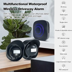 Driveway Alarm With 38 musics 433MHz 4 Level Adjustable Volume 3-7 Meters Sensor Distance Security Alert