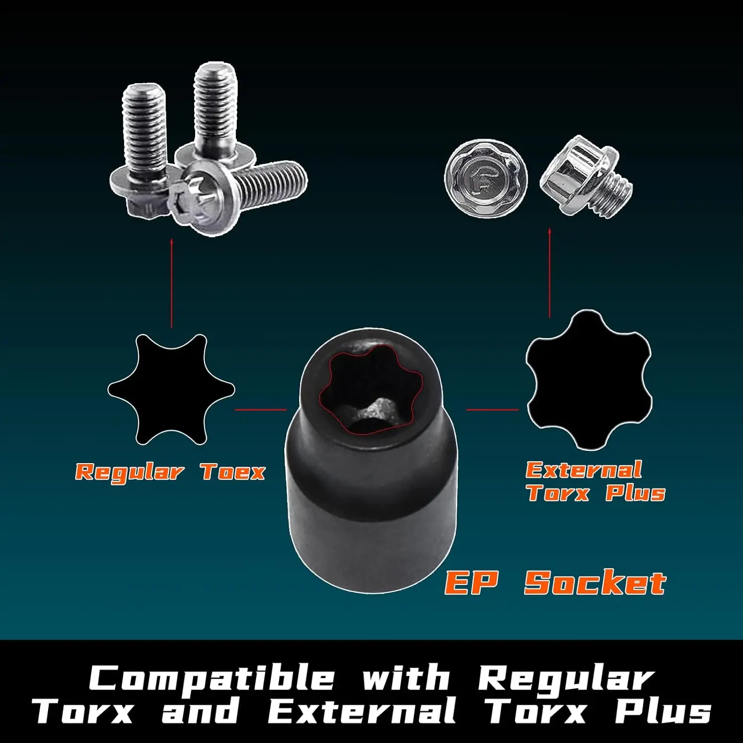 19PC External Torx Plus Socket Set 6 Point EP Socket Compatible with Tesla EP4-EP32 with 1/2'' 3/8'' 1/4'' Dr CR-V - view 4