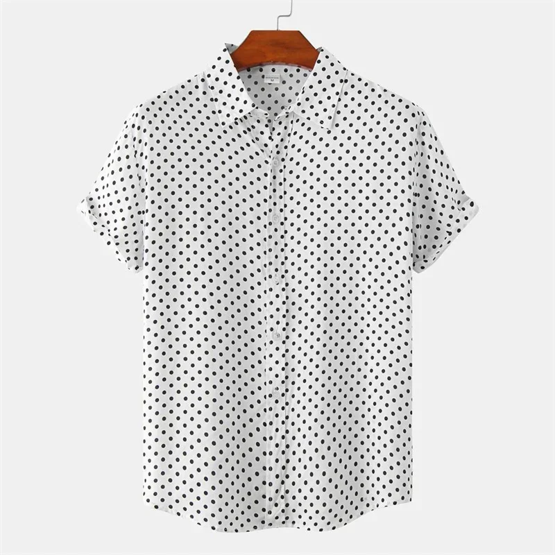 New Solid Colored Dots Hawaiian Shirt Men Casual Short Sleeves Summer 3d Blouse Tops Party Street Button Shirts Hawaii Beach