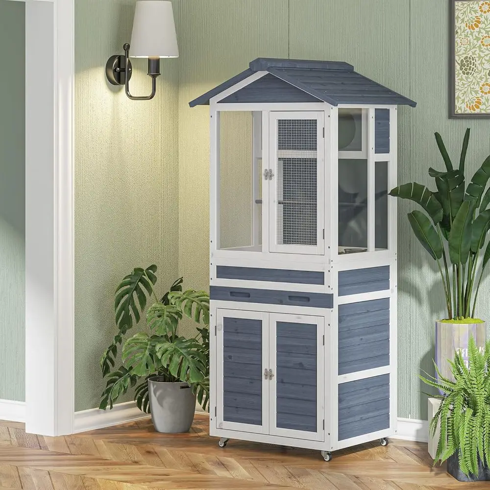 

Large Outdoor Aviary Bird Cage with Stand for Parrots, Cockatiels, Conures, Parakeets - Tall Big Flight Cage with Pull-Out Tray,