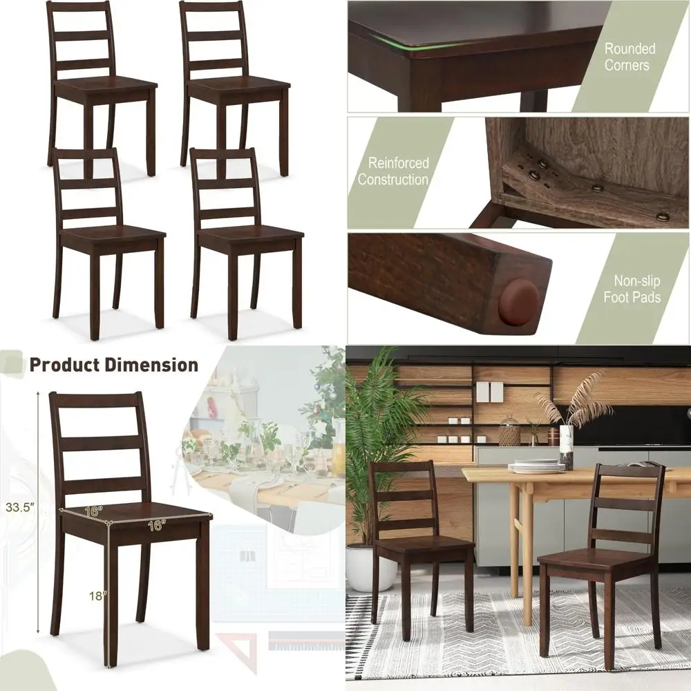 set of 4 walnut dining chairs - solid rubberwood armless kitchen chairs with non-slip pads and 400 lbs capacity