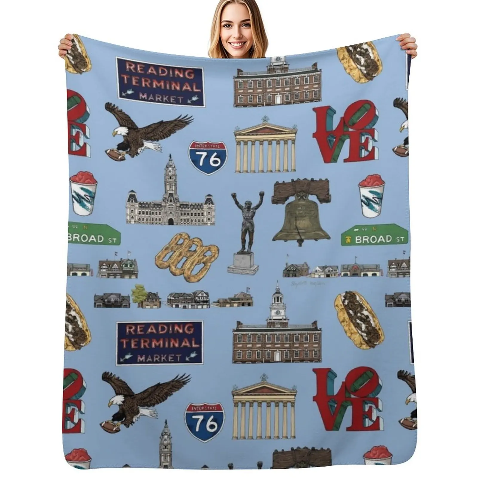 

Philly Pattern - Blue Throw Blanket Luxurious Soft Blanket Holiday Gift for Family